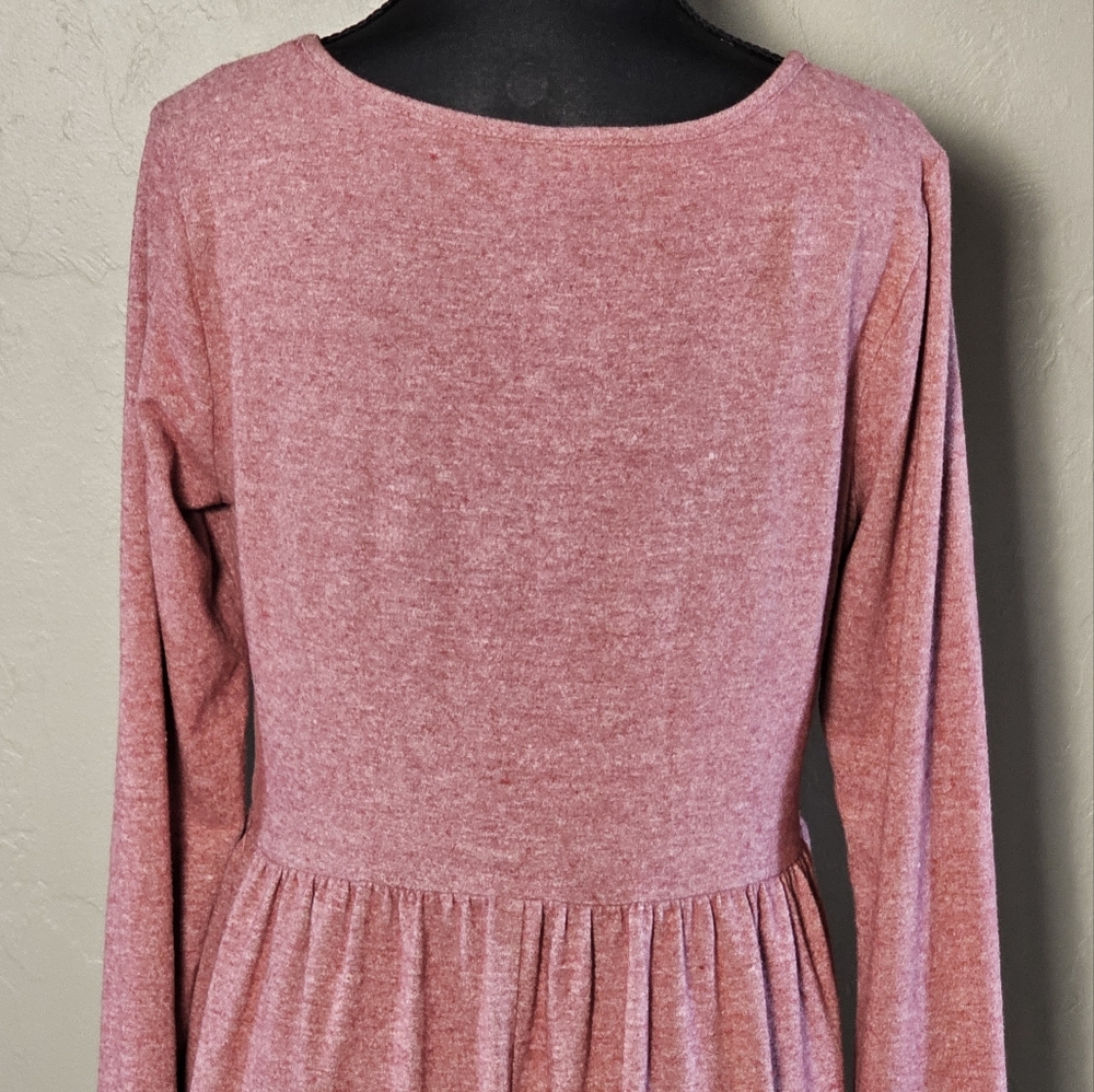[WILD FABLE] Pink Speckled Long Sleeve Tiered Babydoll Midi Dress《M》 - Picture 6 of 16